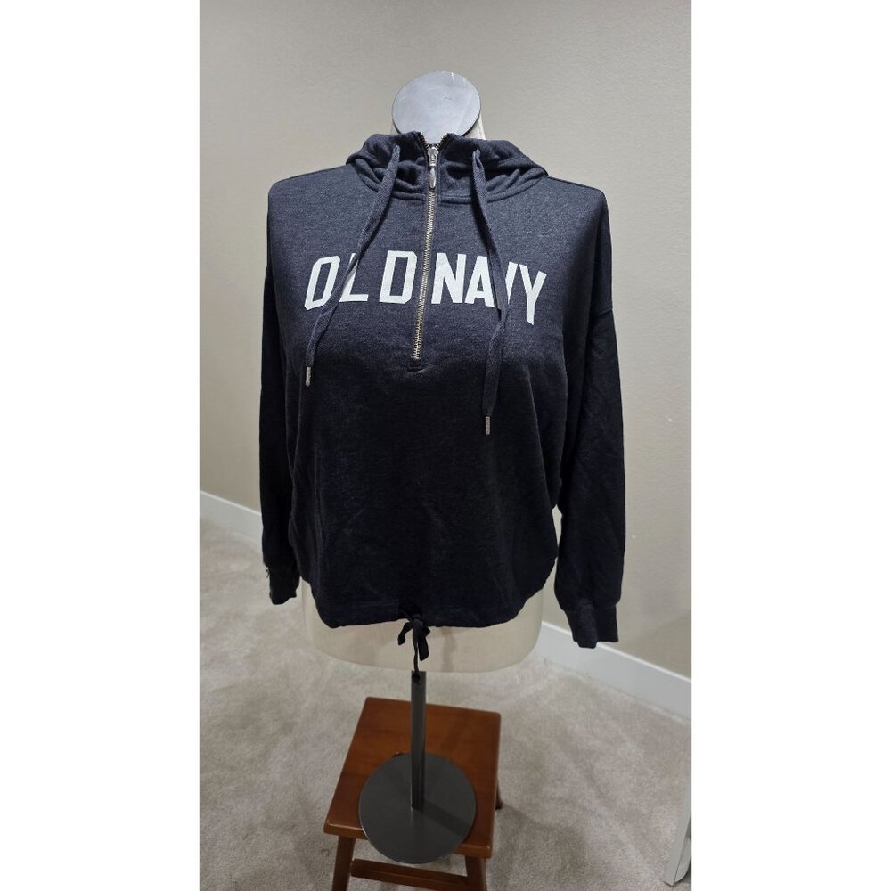Old Navy Womens Black Pullover Hoodie With Half-Zip Closure & Drawstring Hem
